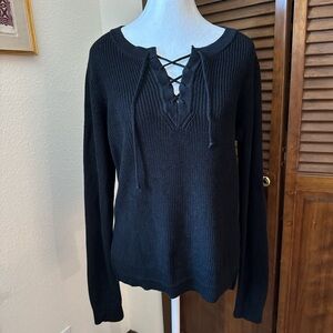 Lauren Ralph Lauren Lace Up Sweater Grunge Indie Sleaze Whimsygoth Vamp Witchy